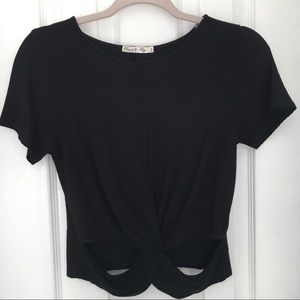 Black Cropped Shirt with Openings
